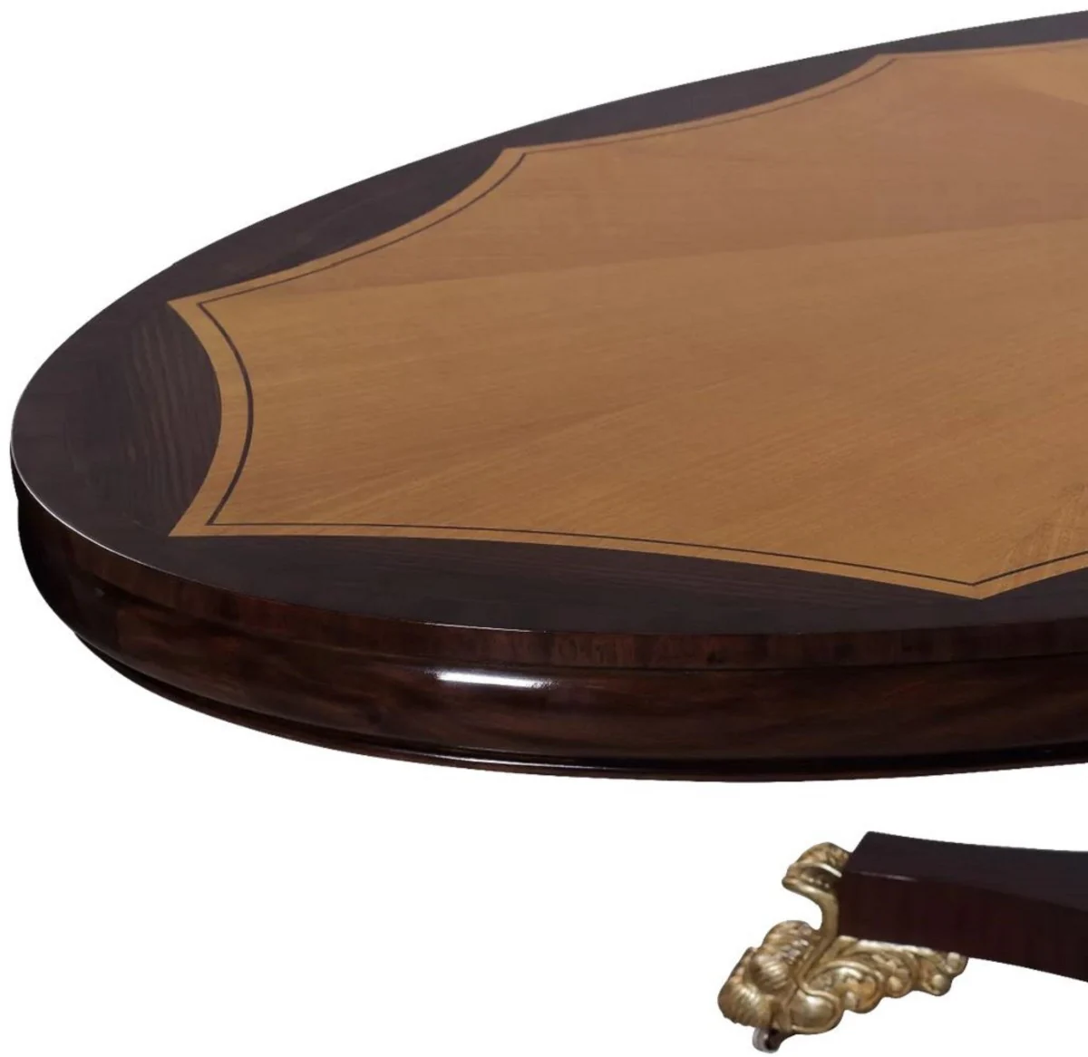 Luxus Barock Esstisch Dunkelbraun / Naturfarben / Silber - Ovaler Barockstil Massivholz Küchentisch - Luxus Esszimmer Möbel im Barockstil - Barock Esszimmer Möbel
