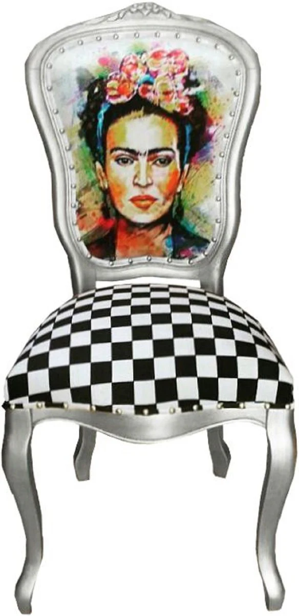 Luxus Barock Esszimmer Set Madmoisell Silber / Mehrfarbig 55 x 54 x H. 103 cm - 4 handgefertigte Esszimmerstühle - Barock Esszimmermöbel