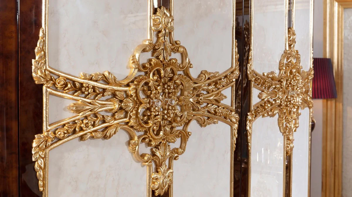 Luxus Barock Schlafzimmerschrank Weiß / Braun / Gold - Prunkvoller Kleiderschrank im Barockstil - Barock Schlafzimmer & Hotel Möbel - Edel & Prunkvoll