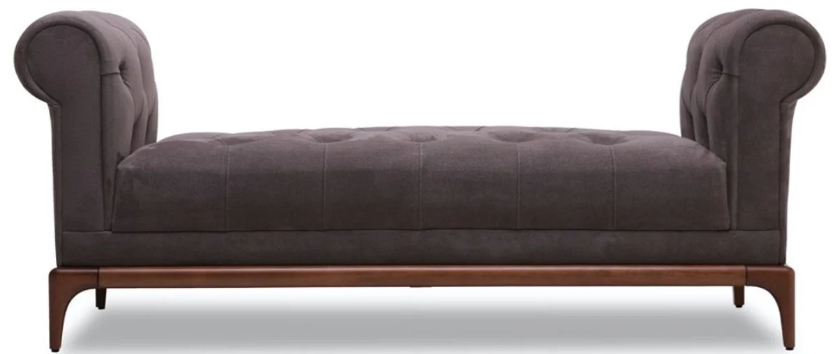 Luxus Chesterfield Sitzbank Lila / Braun 175 x 58 x H. 67 cm - Moderne gepolsterte Massivholz Bank mit edlem Samtstoff - Luxus Qualität