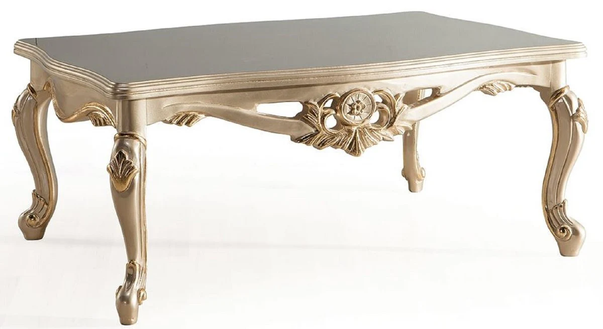 Luxus Barock Couchtisch Silber / Gold - Prunkvoller Massivholz Wohnzimmertisch im Barockstil - Prunkvolle Barock Wohnzimmer Möbel