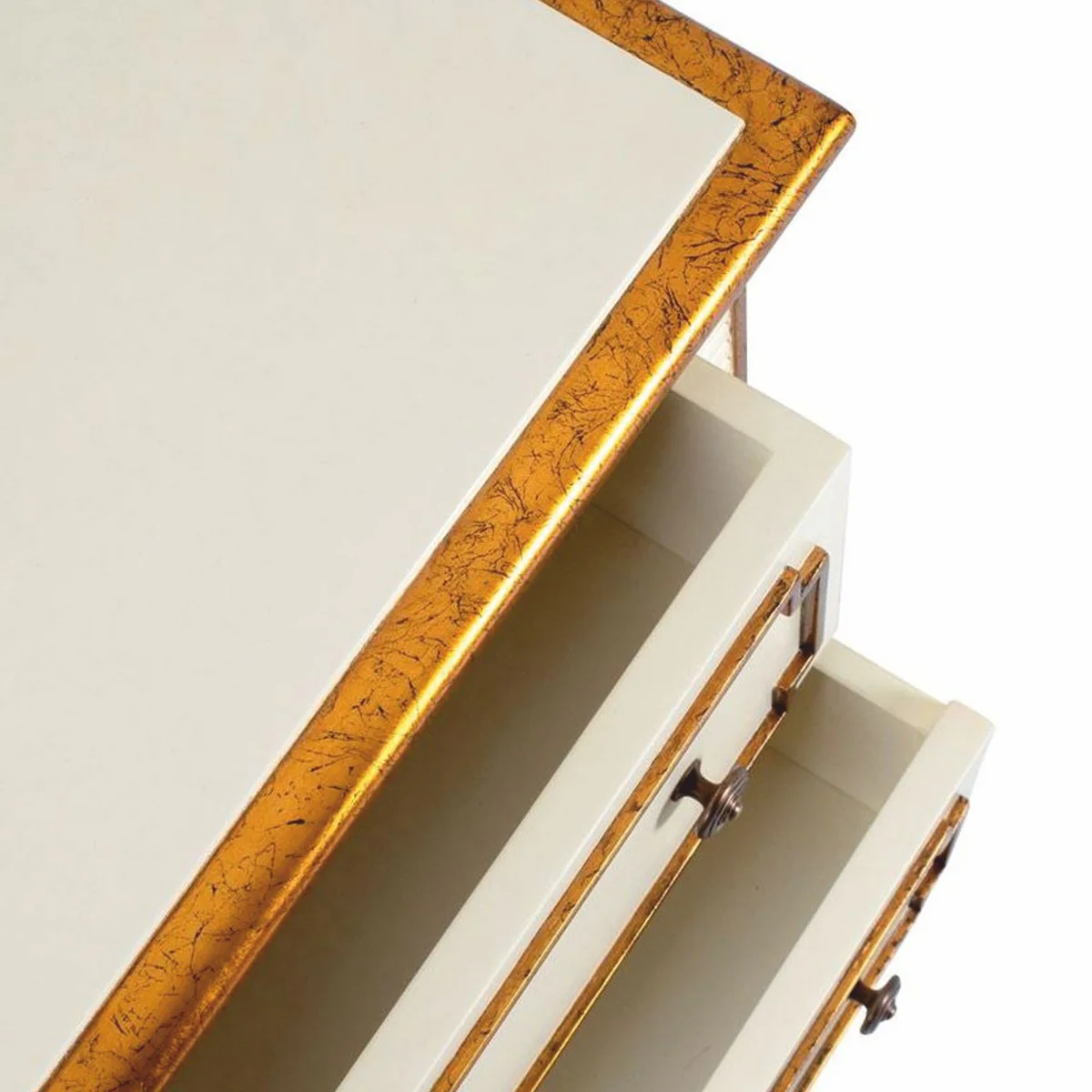 Luxus Barock Nachtkommode Creme / Antik Gold - Barockstil Schlafzimmer Möbel