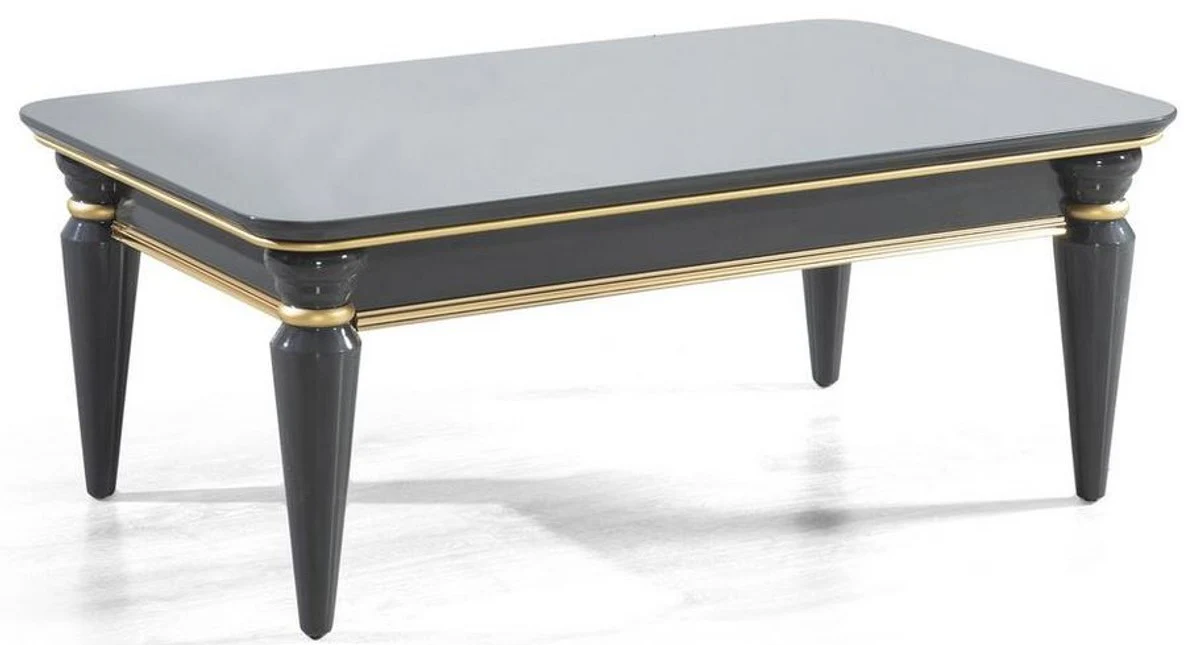 Luxus Art Deco Couchtisch Grau / Gold 110 x 70 x H. 42 cm - Edler Massivholz Wohnzimmertisch - Wohnzimmer Möbel