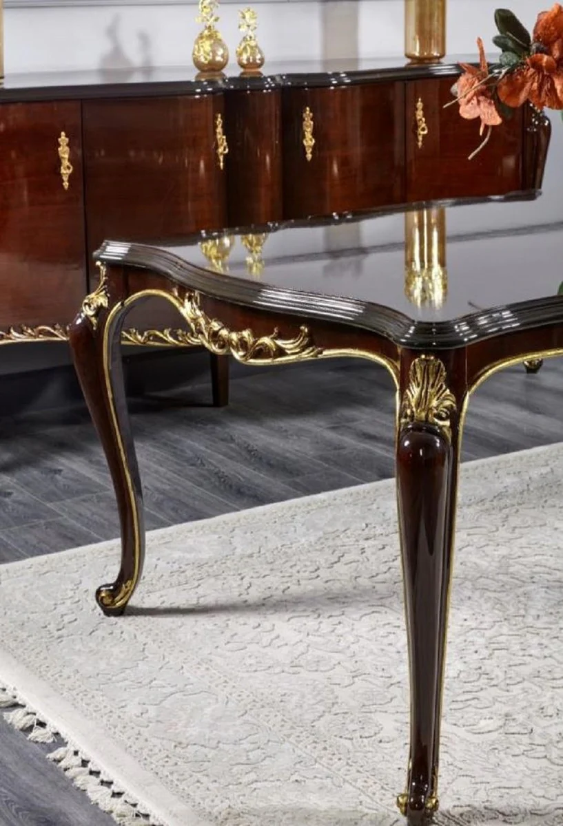Luxus Barock Esszimmer Set Dunkelbraun / Silber / Gold - Barock Esszimmer Möbel