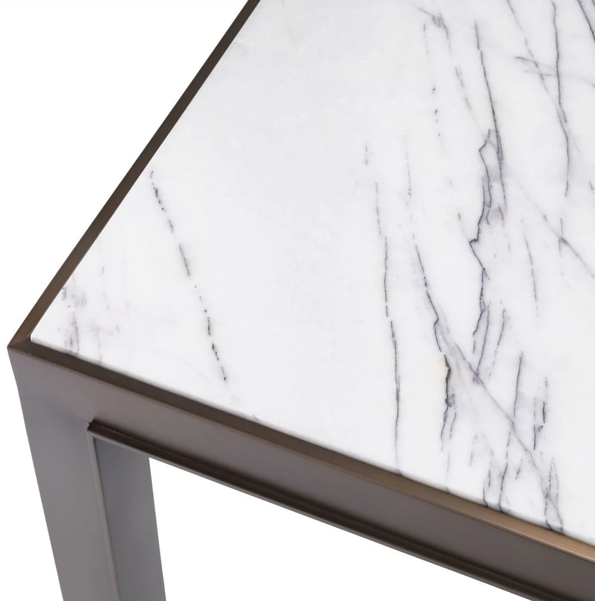 Luxus Beistelltisch Antik Messingfarben / Weiß / Lila 65 x 65 x H. 51,5 cm - Edelstahl Tisch mit Marmorplatte - Wohnzimmer Möbel - Luxus Möbel