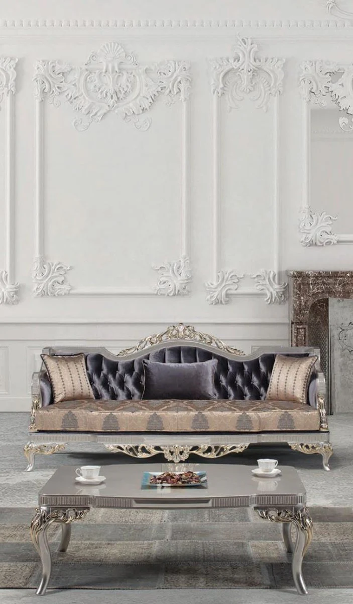 Luxus Barock Couchtisch Silber / Gold 120 x 86 x H. 45 cm - Prunkvoller Wohnzimmertisch im Barockstil - Barockmöbel