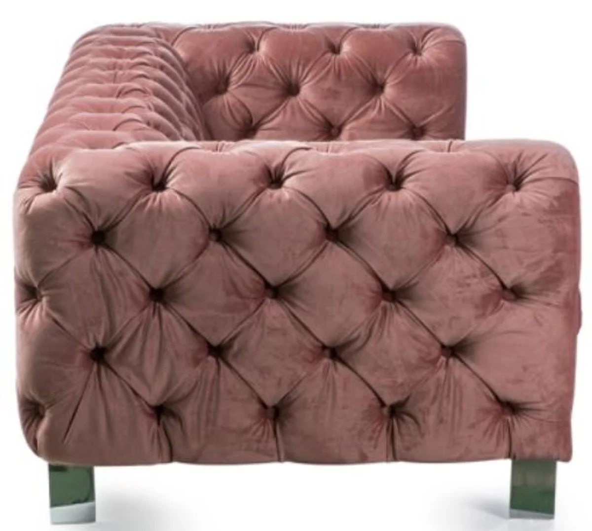 Luxus Chesterfield Samt Sofa Vintage Rosa / Silber 200 x 100 x H. 68 cm - Chesterfield Wohnzimmer Möbel