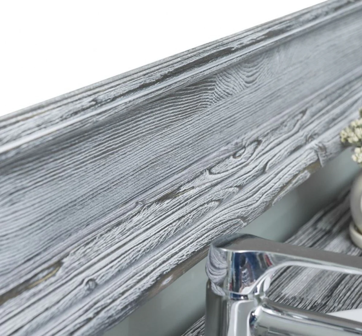 Landhausstil Badezimmer Set Weiß / Grau - 1 Doppelwaschtisch & 1 Wandspiegel - Massivholz Badezimmermöbel im Landhausstil