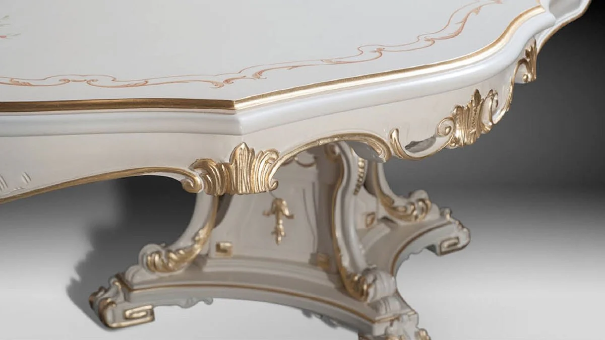 Luxus Barock Esstisch Elfenbein / Mehrfarbig / Gold 700 cm - Riesiger Massivholz Esszimmertisch im Barockstil - Barock Esszimmer & Hotel Möbel - Luxus Qualität - Made in Italy