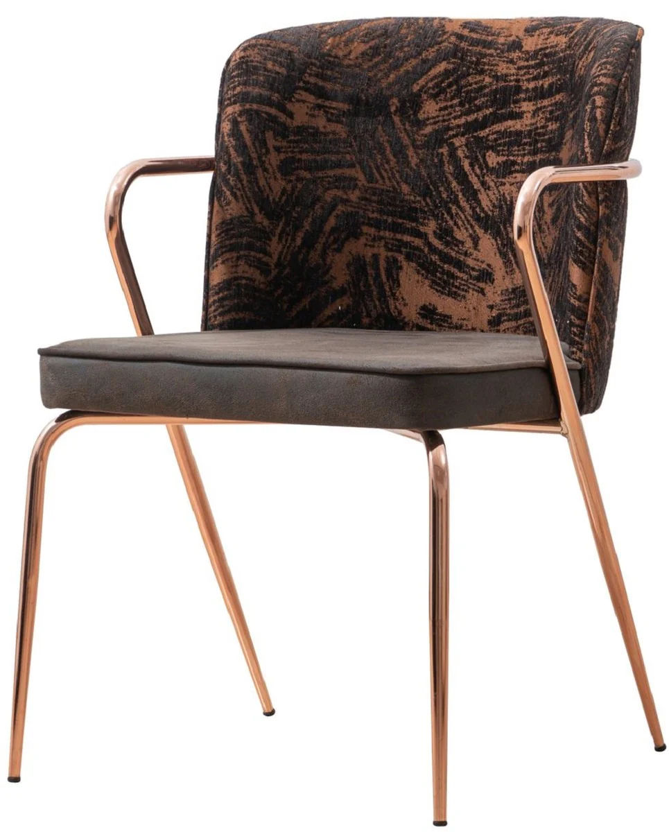 Luxus Esszimmer Stuhl 6er Set mit Armlehnen Grau / Braun / Schwarz / Kupfer