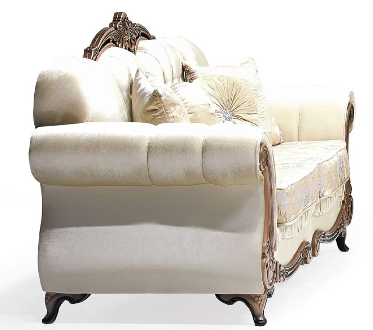 Luxus Barock Sofa Gold / Kupfer - Prunkvolles Wohnzimmer Sofa mit elegantem Muster und Glitzersteinen - Wohnzimmer Möbel im Barockstil - Barock Möbel - Edel & Prunkvoll