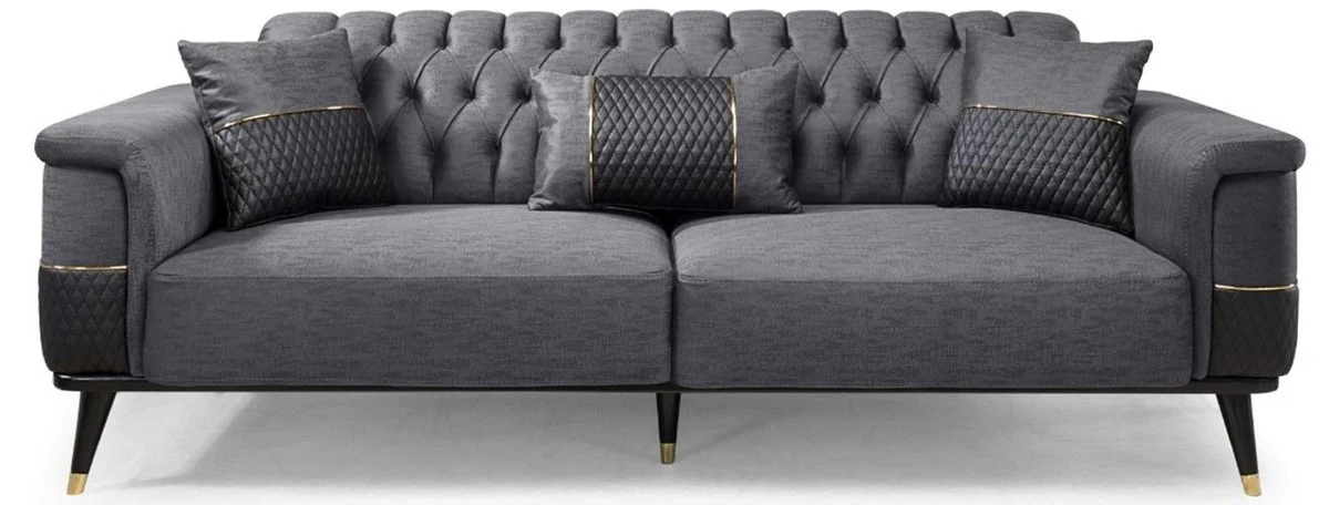 Luxus Schlafsofa Grau / Schwarz / Gold 225 x 94 x H. 83 cm - Modernes Wohnzimmer Sofa - Wohnzimmer Möbel