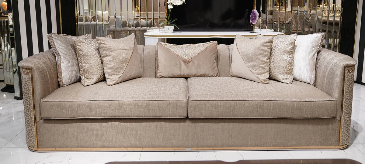 Luxus Sofa Grau Muster / Gold - Wohnzimmer Sofa - Hotel Sofa - Wohnzimmer Möbel - Hotel Möbel - Luxus Möbel