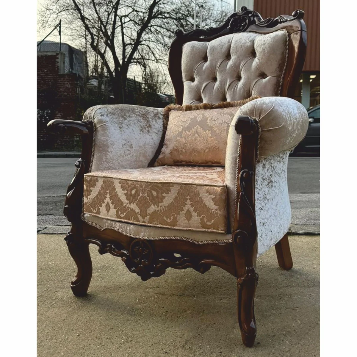 Luxus Barock Wohnzimmer Set Silber / Dunkelbraun - Barockstil Möbel