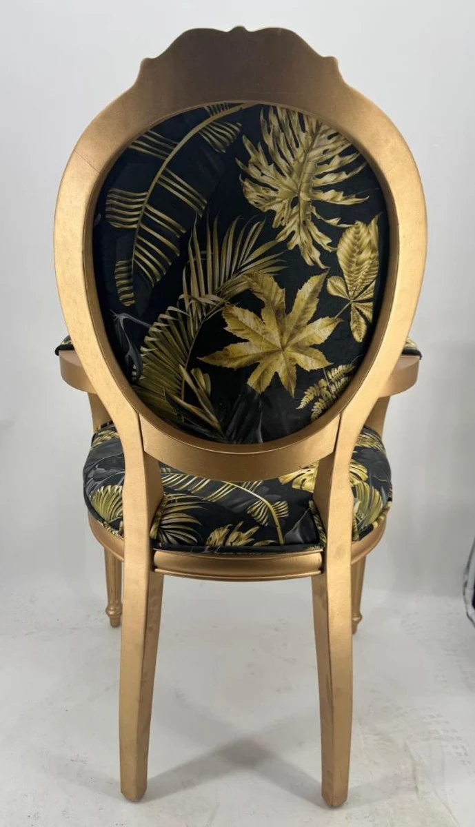 Luxus Barock Esszimmer Stuhl mit Armlehnen Schwarz / Gold H. 95 cm - Barock Möbel