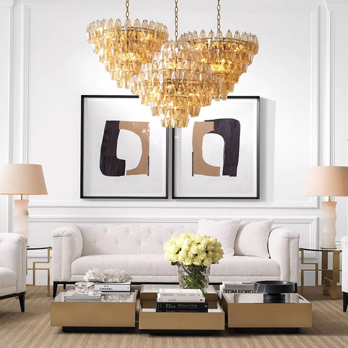 Luxus Chesterfield Sofa mit 4 Kissen Weiß / Rotguss 231 x 97 x H. 75 cm - Wohnzimmer Sofa - Hotel Sofa - Wohnzimmer Möbel - Chesterfield Möbel - Luxus Möbel - Luxus Einrichtung