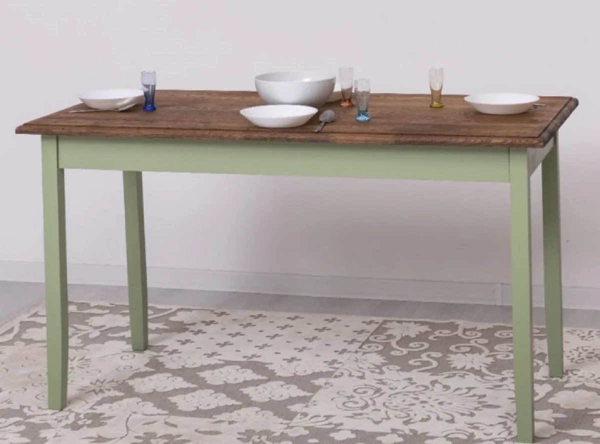 Landhausstil Esstisch Dunkelbraun / Grün 140 x 70 x H. 78 cm - Massivholz Küchentisch - Landhausstil Esszimmer Möbel