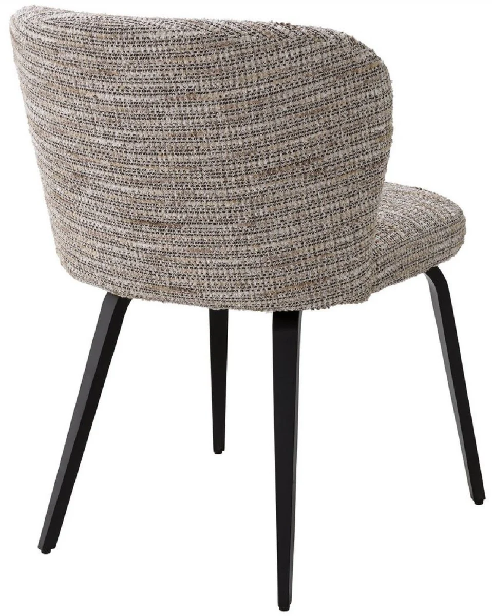 Luxus Esszimmerstuhl Beige / Schwarz 57 x 69 x H. 81 cm - Gepolsterter Küchenstuhl im Retro Design - Luxus Retro Esszimmer Möbel