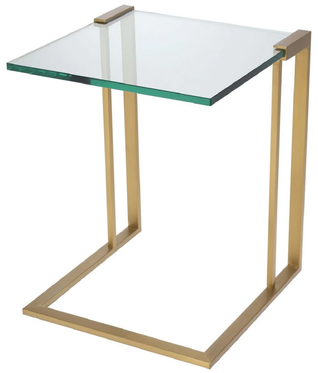 Luxus Beistelltisch Messingfarben 45 x 45,5 x H. 56,5 cm - Edelstahl Tisch mit Glasplatte - Luxus Wohnzimmer Möbel