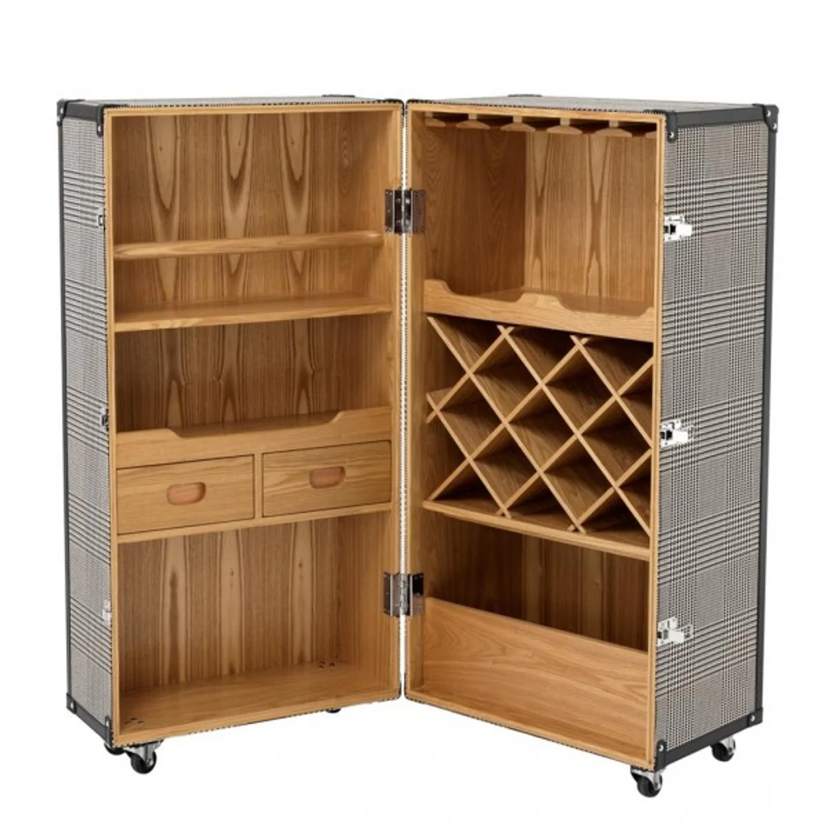 Luxus Bar Schrank im Vintage Koffer Design Schwarz / Weiß - Kommode - Art Deco Barock Jugendstil Kofferschrank - Luxus Hotel Bar Trolley