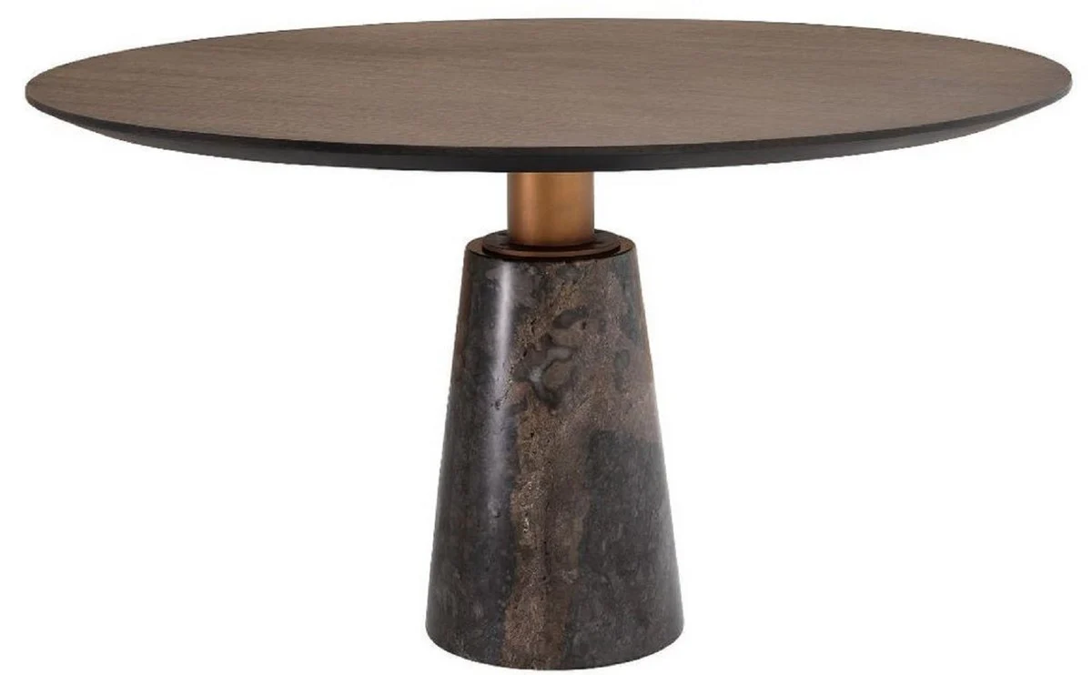 Luxus Esstisch Grau Ø 132 x H. 76 cm - Runder Marmor Küchentisch - Luxus Esszimmer Möbel