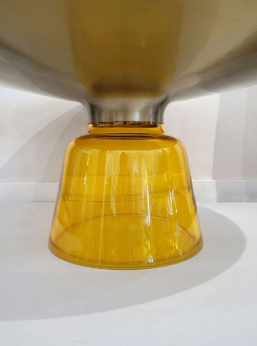 Luxus Couchtisch Schwarz / Gold / Gelb Ø 75 x H. 37 cm - Runder Glas Wohnzimmertisch - Wohnzimmer Möbel - Luxus Möbel