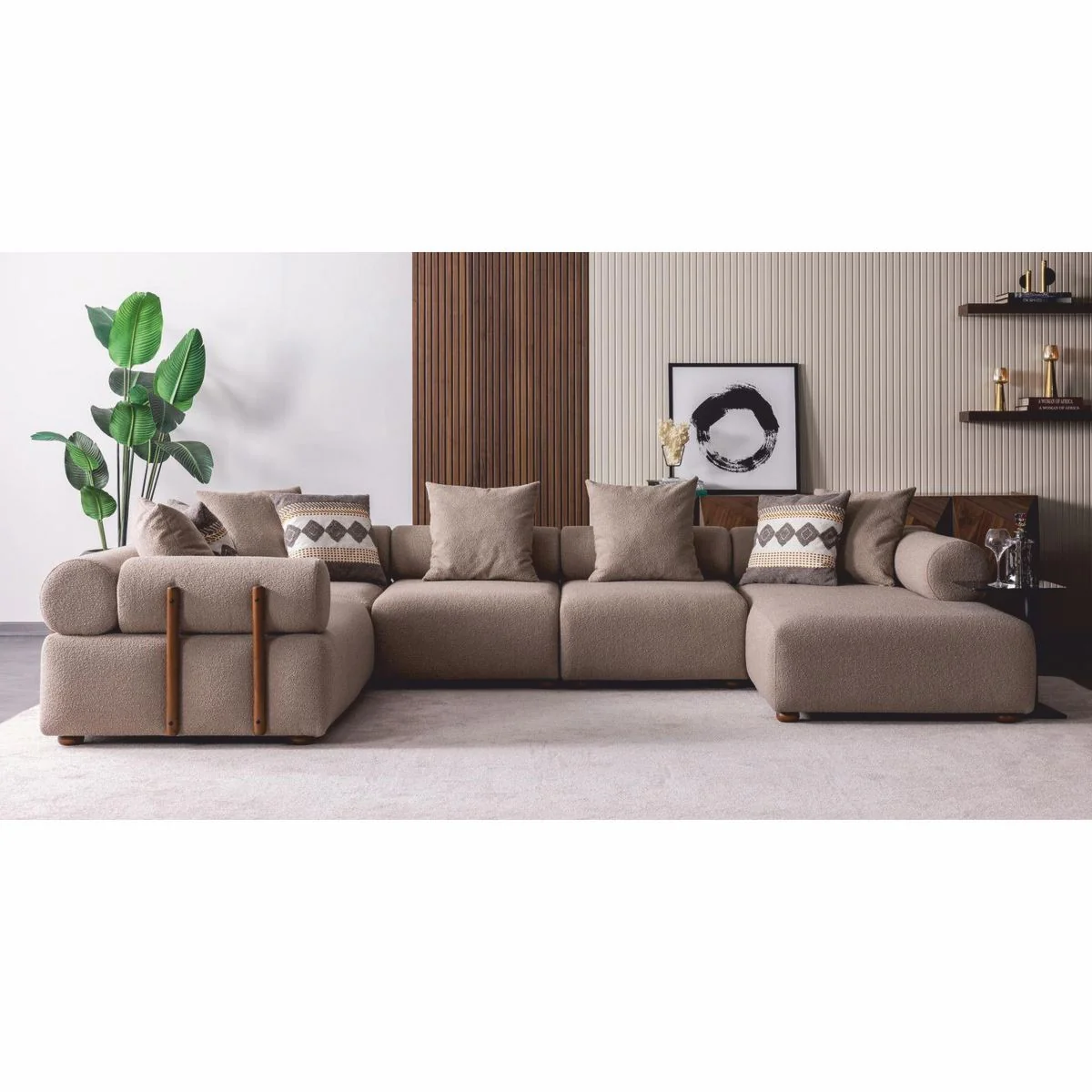 Luxus Ecksofa Grau / Braun 390 cm - Modulares Wohnzimmer Sofa