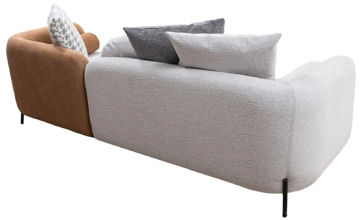 Luxus Sofa Hellgrau / Braun / Schwarz 255 x 90 x H. 70 cm - Wohnzimmer Sofa - Wohnzimmer Möbel - Luxus Möbel - Luxus Einrichtung