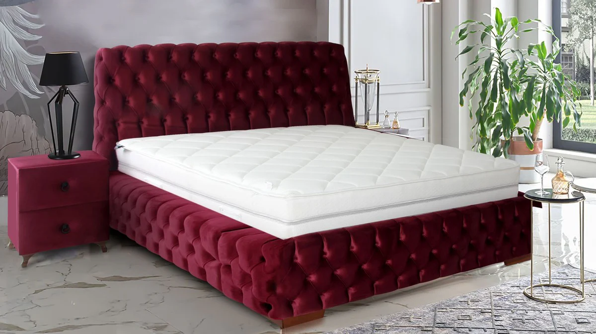 Luxus Chesterfield Doppelbett Rosa / Braun - Verschiedene Größen - Modernes Bett mit Matratze - Chesterfield Schlafzimmer Möbel