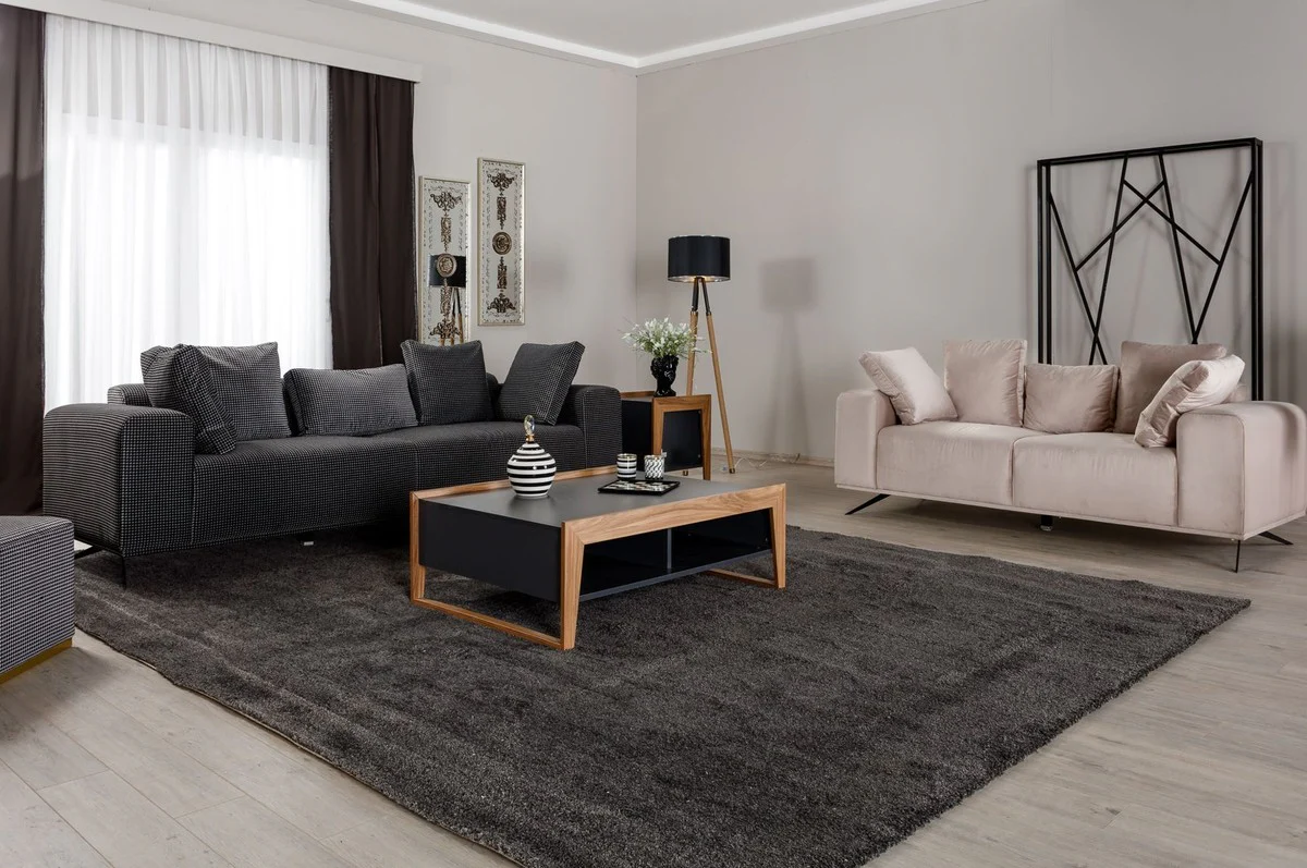 Luxus Sofa Schwarz / Weiß 253 x 96 x H. 87 cm - Wohnzimmer Sofa - Hotel Sofa - Wohnzimmer Möbel - Wohnzimmer Einrichtung - Hotel Möbel - Luxus Möbel - Luxus Einrichtung