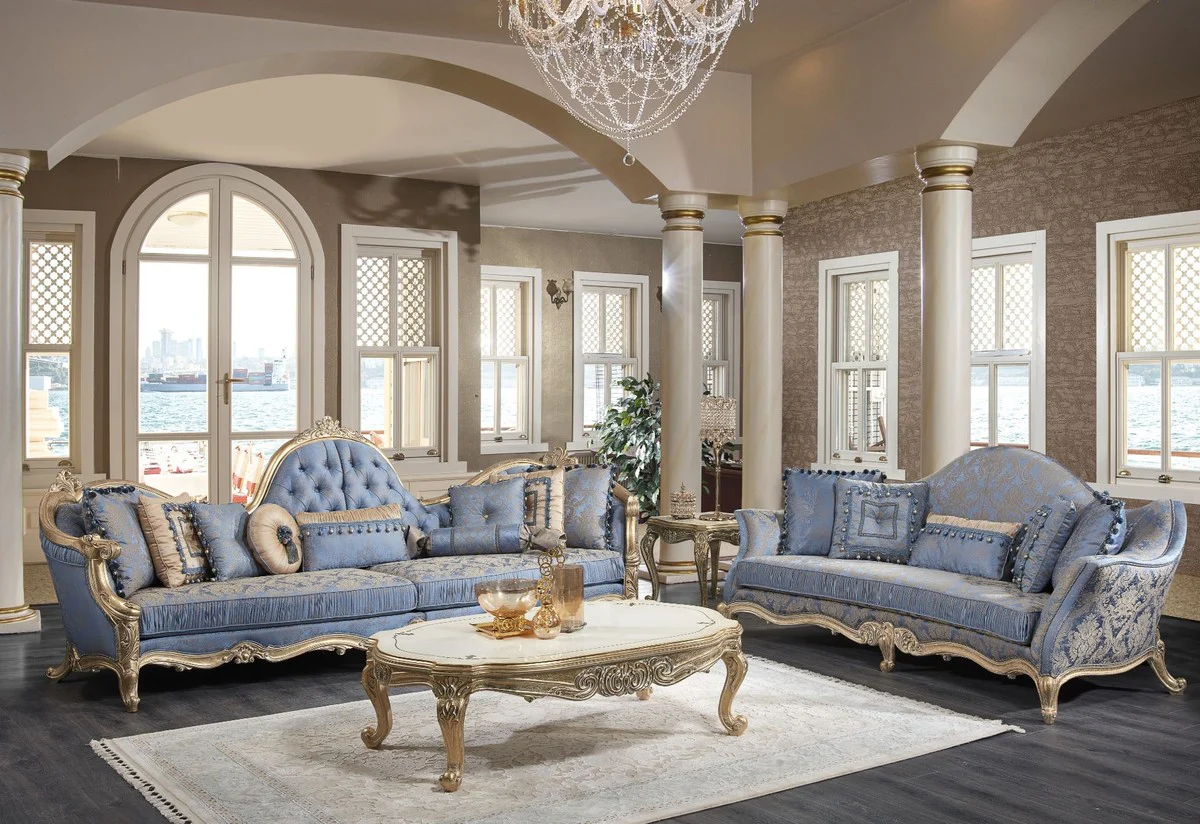 Luxus Barock Beistelltisch Weiß / Antik Gold 61 x 61 x H. 54 cm - Prunkvoller Massivholz Tisch im Barockstil - Barock Wohnzimmer Möbel