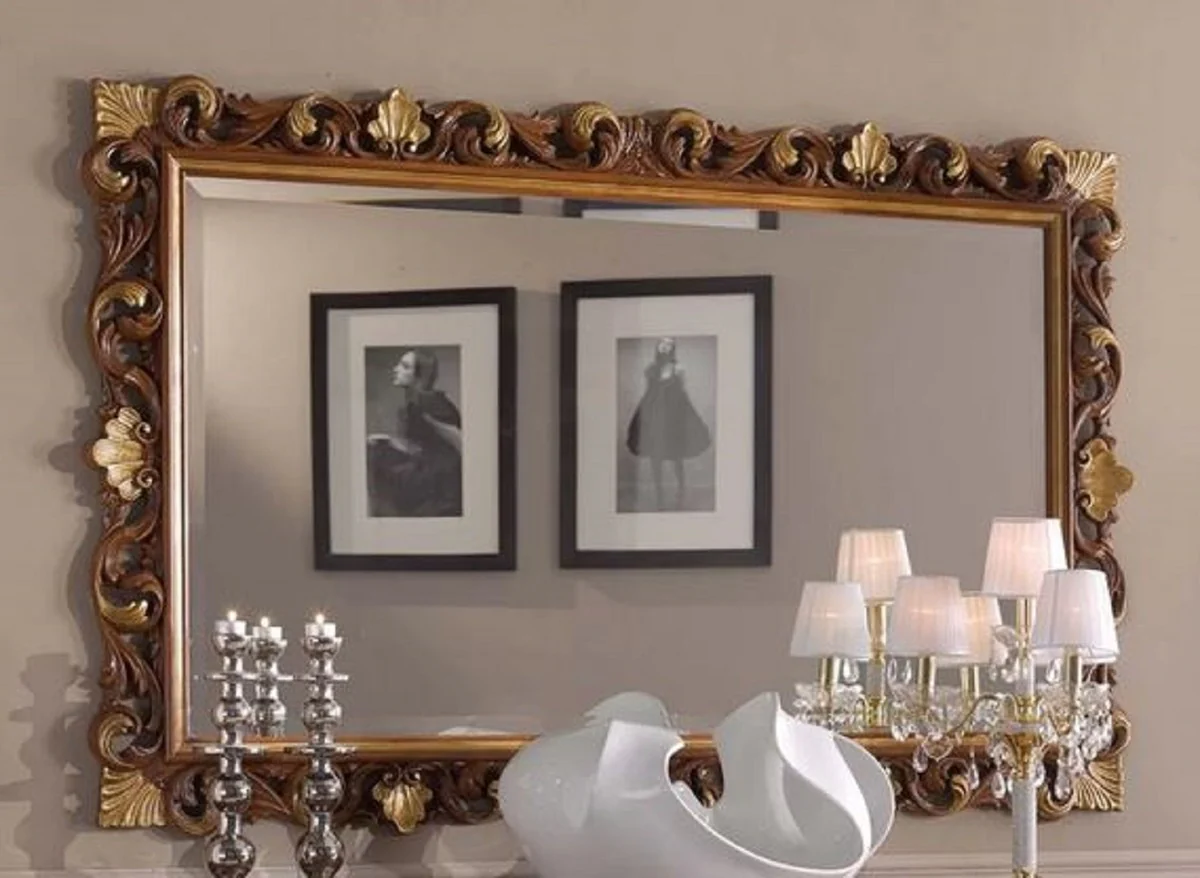 Luxus Barock Spiegel Braun / Gold - Rechteckiger Wandspiegel im Barockstil - Prunkvolle Barock Möbel - Luxus Qualität - Made in Italy