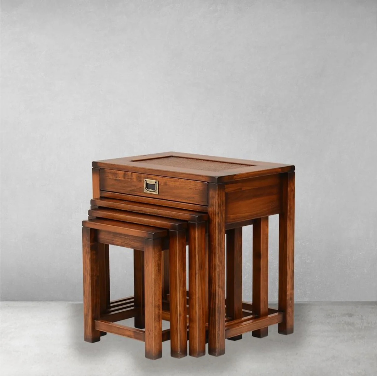 Luxus Vintage Stil Beistelltisch 4er Set Braun / Messing 60 x 40 x H. 60 cm - Wohnzimmer Möbel - Massivholz Möbel - Luxus Vintage Stil Möbel