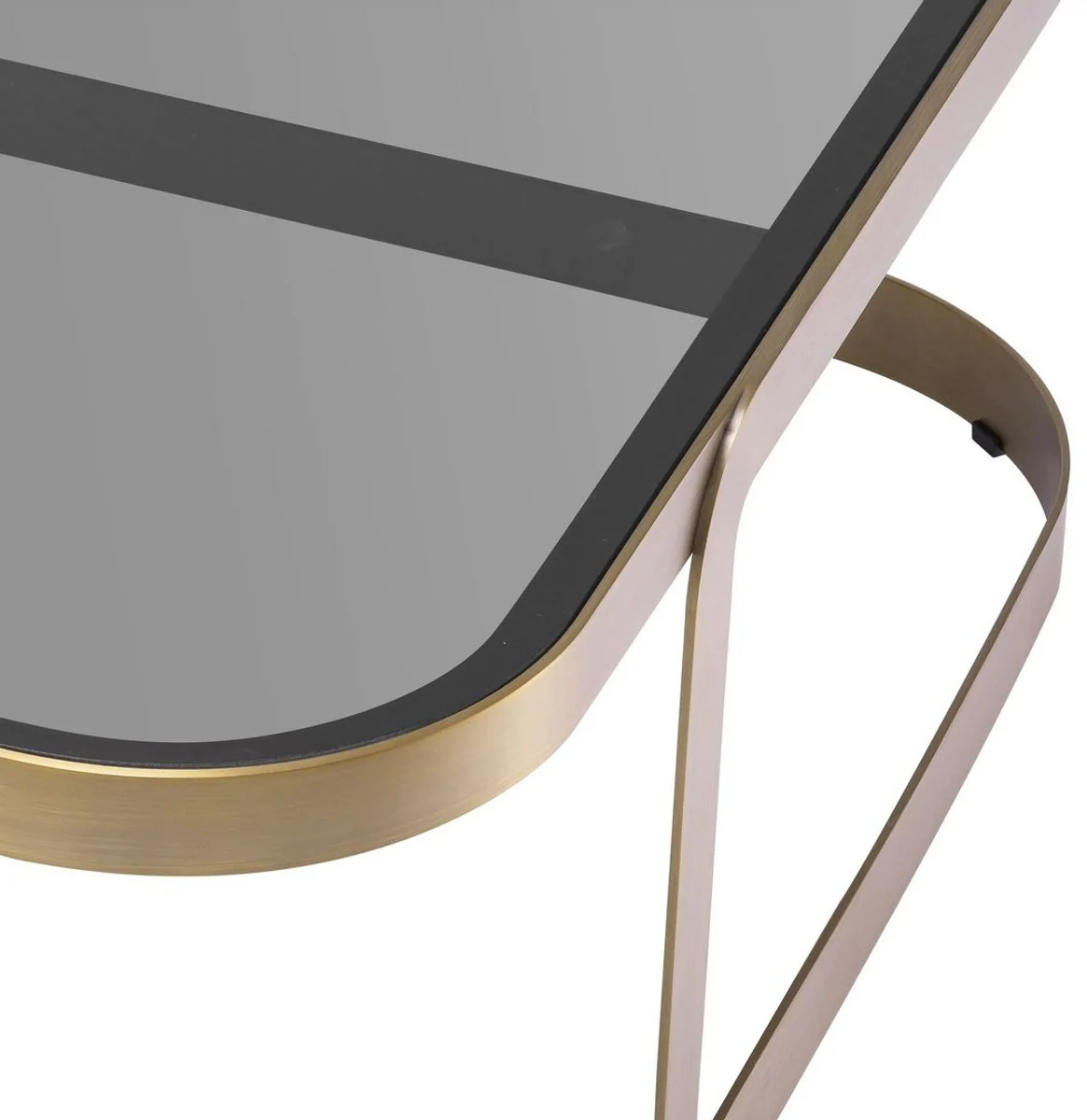 Luxus Couchtisch Messingfarben / Grau 90,5 x 90,5 x H. 38,5 cm - Edelstahl Wohnzimmertisch mit Glasplatte - Wohnzimmer Möbel - Luxus Möbel