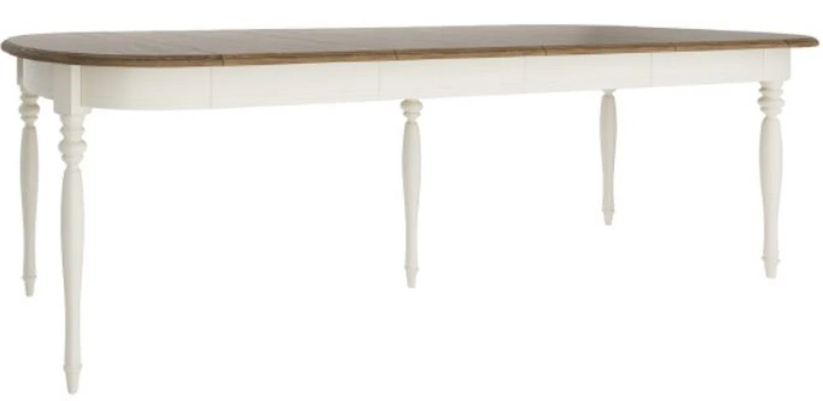 Luxus Jugendstil Esstisch Braun / Cremefarben 90-290 x 113 x H. 77,5 cm - Ausziehbarer Massivholz Esszimmertisch - Barock & Jugendstil Esszimmer Möbel