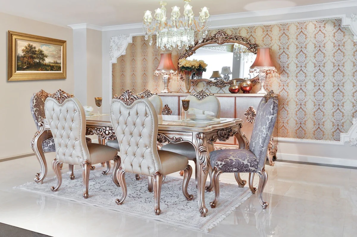 Luxus Barock Esszimmer Set - 1 Esstisch & 6 Esszimmerstühle - Esszimmermöbel im Barockstil - Edel & Prunkvoll