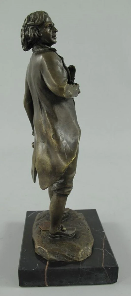 Luxus Jugendstil Bronze Skulptur Mozart Bronze / Schwarz 10 x 8 x H. 22 cm - Bronze Figur mit Marmorsockel - Dekofigur - Deko Accessoires