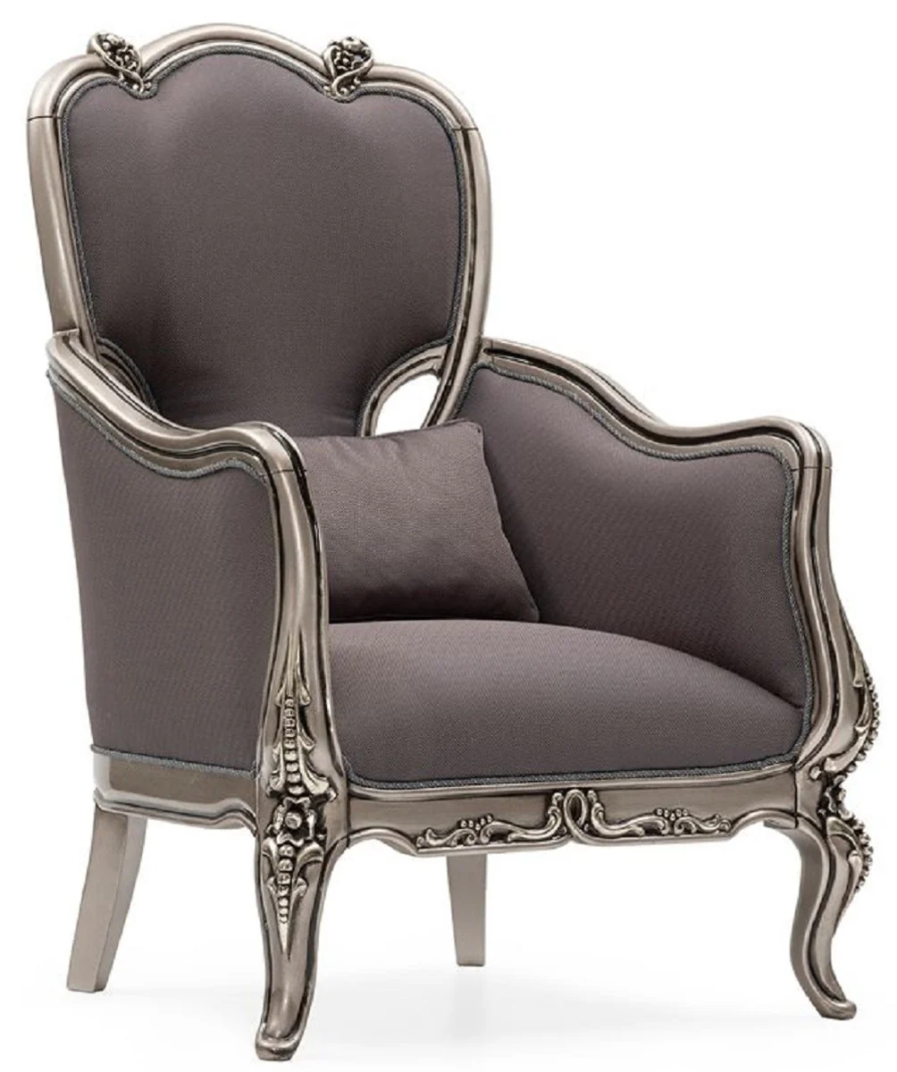 Luxus Barock Wohnzimmer Set Grau / Silber - 2 Barock Sofas & 2 Barock Sessel & 1 Barock Couchtisch - Handgefertigte Wohnzimmer Möbel im Barockstil - Edel & Prunkvoll