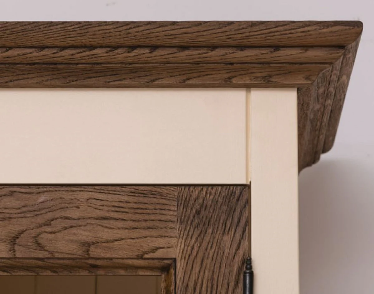 Landhausstil Esszimmerschrank Creme / Dunkelbraun 137 x 50 x H. 197 cm - Massivholz Küchenschrank - Esszimmer Möbel im Landhausstil - Landhausstil Esszimmer Einrichtung