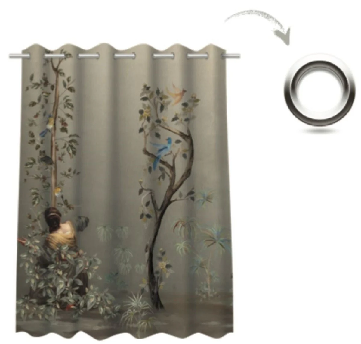 Luxus Vorhang Set Frauen im Garten Grau / Mehrfarbig 250 x H. 290 cm - Bedruckte Leinen & Samt Vorhänge - Ösenvorhänge - Schiebevorhänge - Luxus Kollektion