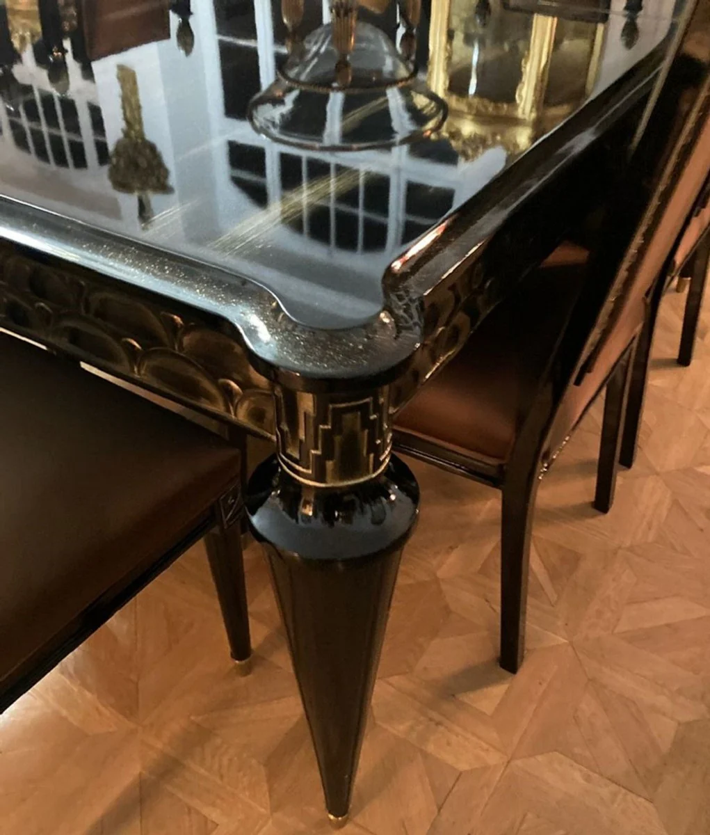 Luxus Barock Esstisch Schwarz / Gold - Ausziehbarer Massivholz Esszimmertisch - Luxus Esszimmer Möbel im Barockstil - Barock Möbel - Edel & Prunkvoll