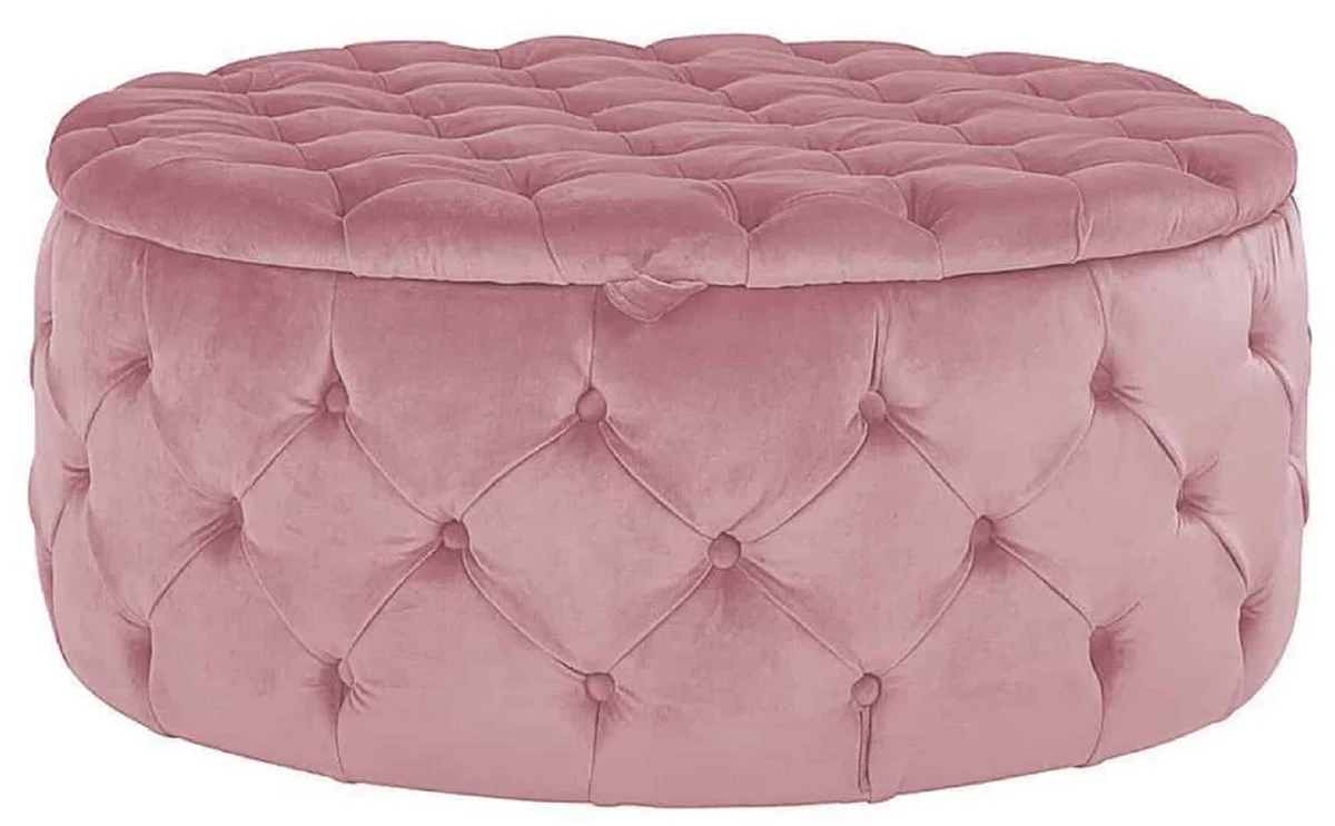 Luxus Chesterfield Rundhocker Rosa Ø 100 x H. 45 cm - Runder Samt Sitzhocker mit Stauraum - Schlafzimmer Möbel