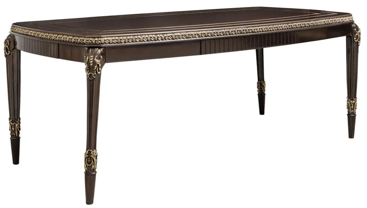 Luxus Barock Couchtisch Dunkelbraun / Gold 132 cm - Barock Möbel
