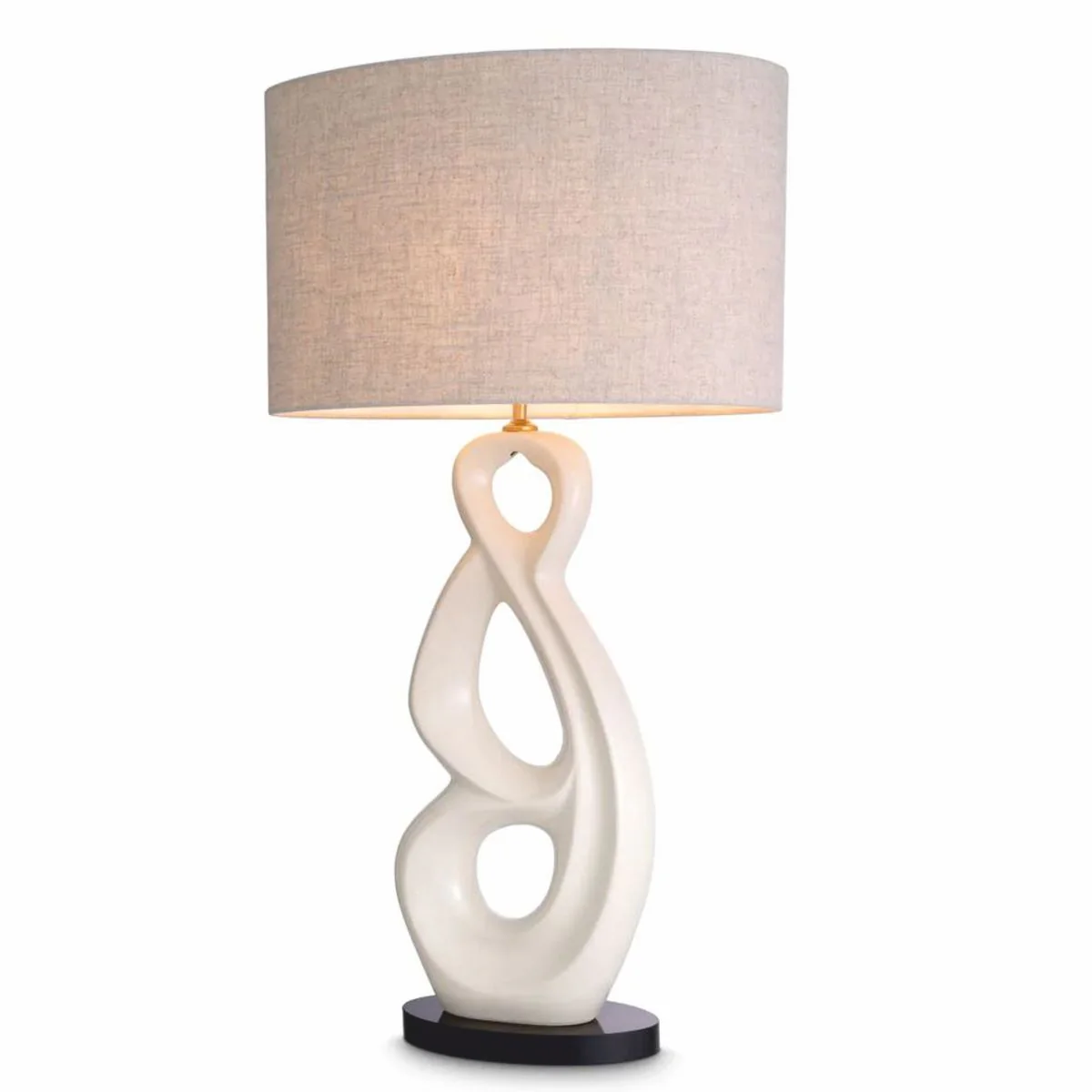 Luxus Keramik Tischleuchte mit ovalem Lampenschirm Weiß / Schwarz / Grau H. 89 cm