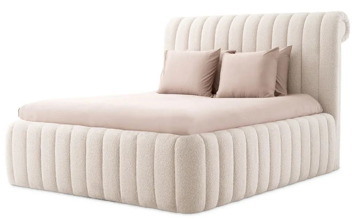 Luxus Doppelbett Creme 210 x 266 x H. 155 cm - Massivholz Bett mit Kopfteil - Schlafzimmer Möbel - Hotel Möbel - Luxus Möbel - Luxus Einrichtung