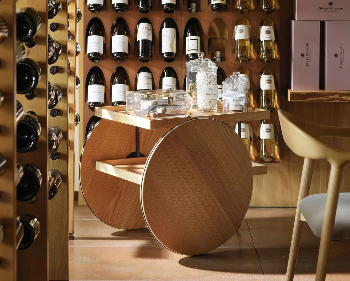 Luxus Beistelltisch mit Rädern Naturfarben / Schwarz - Made in Italy