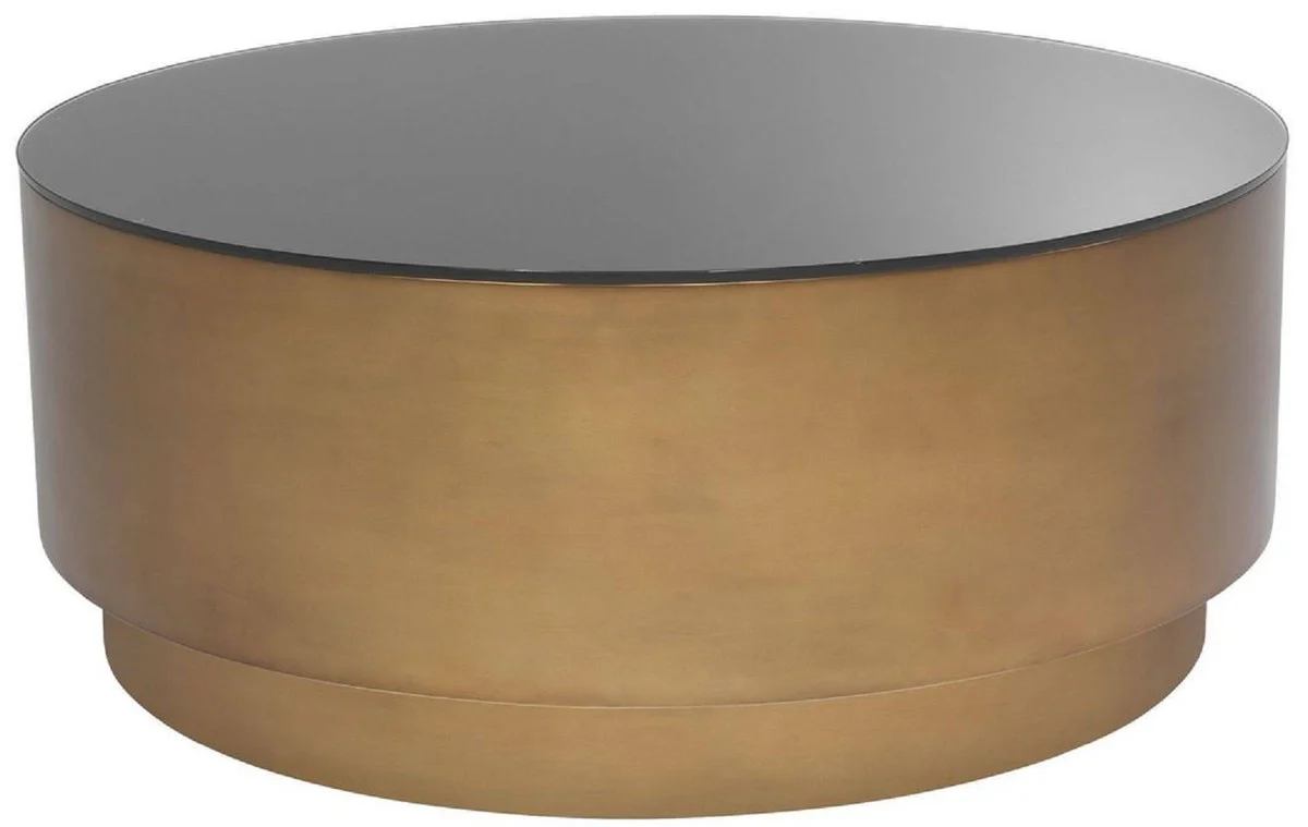Luxus Couchtisch Antik Messingfarben Ø 100 x H. 41 cm - Runder Stahl Wohnzimmertisch mit Glasplatte - Wohnzimmer Möbel - Luxus Möbel