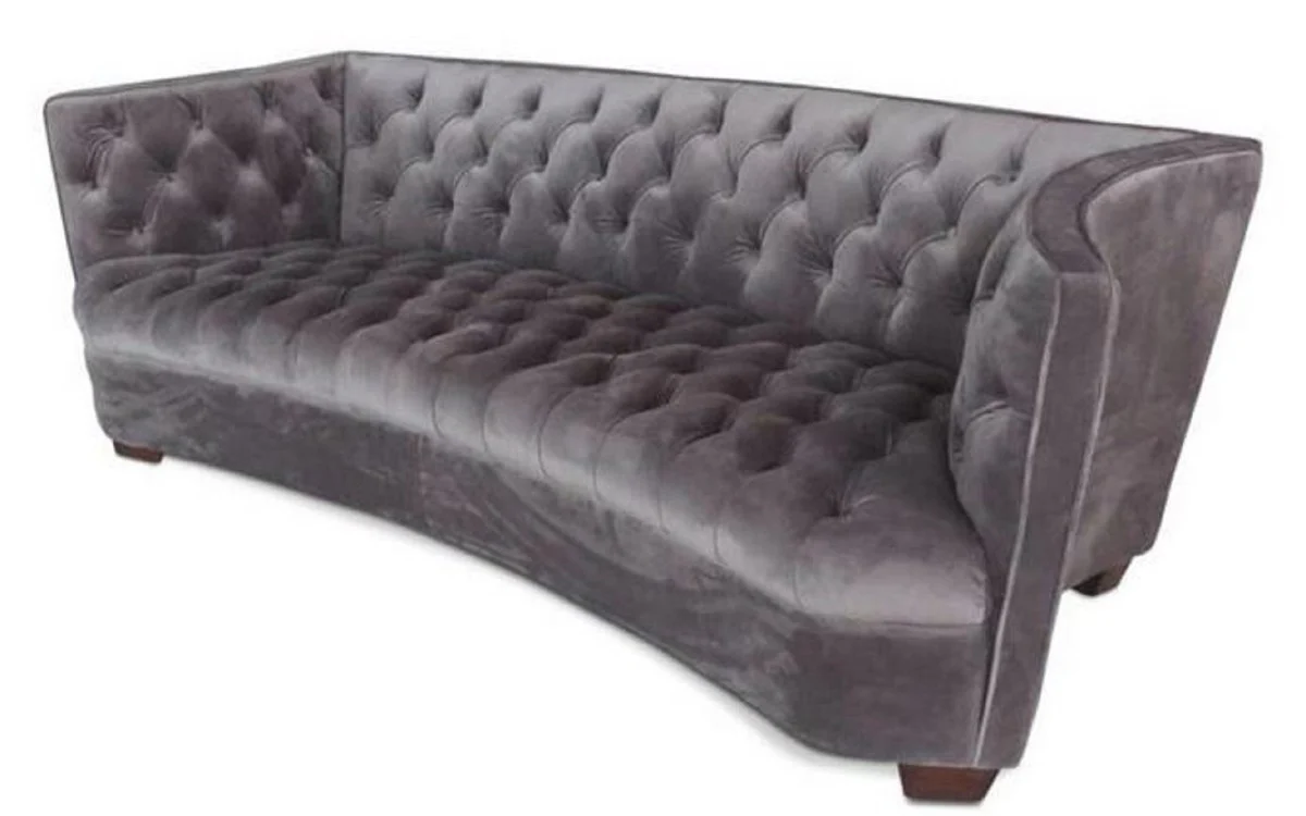 Luxus Chesterfield Samt Sofa Grau / Braun 221 x 99 x H. 72 cm - Chesterfield Möbel