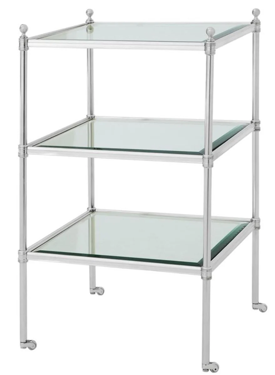 Luxus Wohnzimmer Beistelltisch mit Rollen Silber 42 x 42 x H. 71 cm - Hotel Möbel