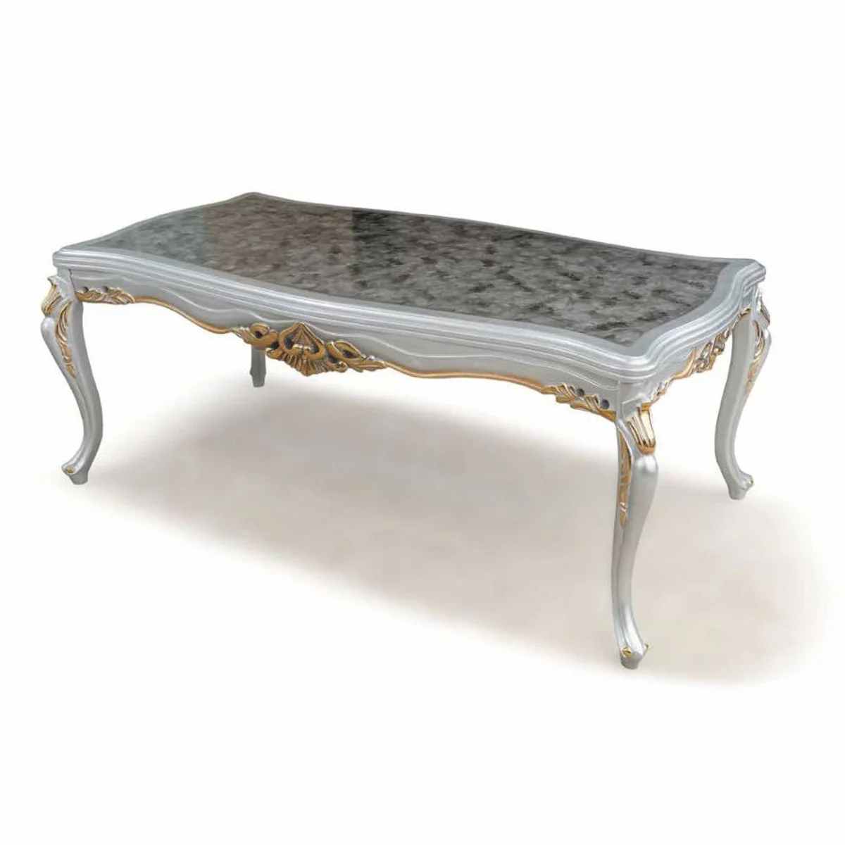 Luxus Barock Esstisch Grau / Silber / Gold 208 cm - Barock Möbel